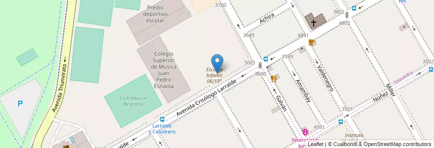 Mapa de ubicacion de Escuela Superior de Educación Artística en Música Juan Pedro Esnaola, Saavedra en Argentinien, Ciudad Autónoma De Buenos Aires, Comuna 12, Buenos Aires.