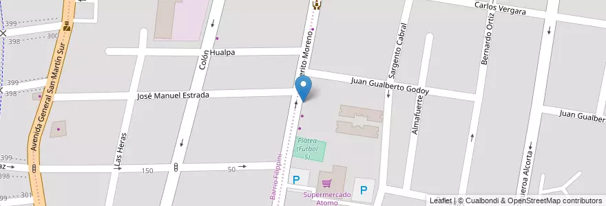 Mapa de ubicacion de Escuela Tae kwon do en アルゼンチン, チリ, メンドーサ州, Godoy Cruz, Departamento Godoy Cruz, Distrito Ciudad De Godoy Cruz.
