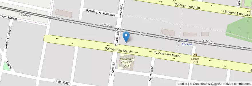 Mapa de ubicacion de Escuela Taller Domingo F. Sarmiento Nº 50 en الأرجنتين, سانتا في, Departamento Iriondo, Municipio De Correa, Correa.