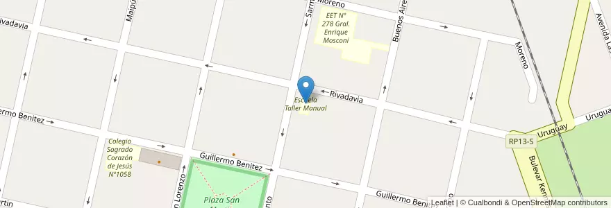 Mapa de ubicacion de Escuela Taller Manual en Arjantin, Santa Fe, Departamento Belgrano, Municipio De Las Rosas.
