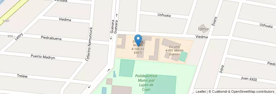 Mapa de ubicacion de Escuela Técnica 4-104 (Ex ENET) en Argentina, Chile, Mendoza, Departamento Luján De Cuyo, Luján De Cuyo, Distrito Ciudad De Luján De Cuyo.