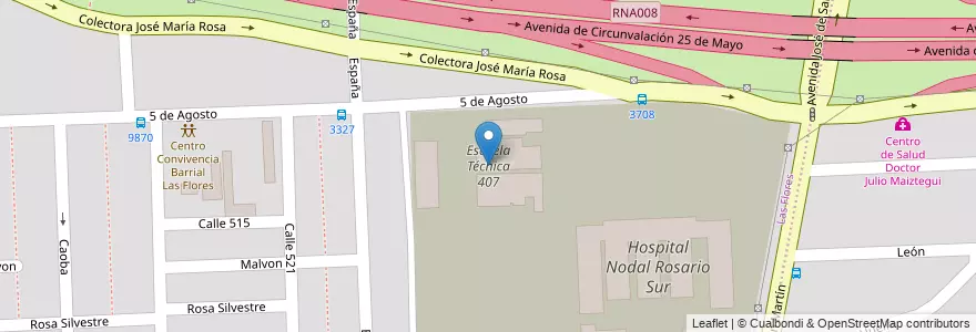 Mapa de ubicacion de Escuela Técnica 407 en الأرجنتين, سانتا في, Departamento Rosario, Municipio De Rosario, روساريو.