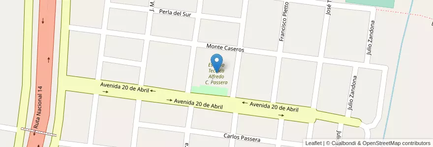 Mapa de ubicacion de Escuela Tecnica Alfredo C. Passera en アルゼンチン, コリエンテス州, Departamento Monte Caseros, Municipio De Mocoretá.
