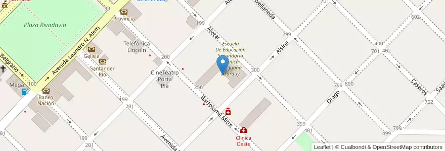 Mapa de ubicacion de Escuela Técnica de Lincoln en 阿根廷, 布宜诺斯艾利斯省, Partido De Lincoln.