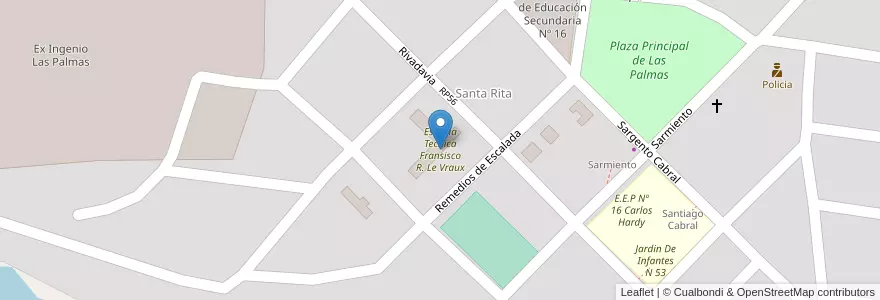 Mapa de ubicacion de Escuela Tecnica Fransisco R. Le Vraux en アルゼンチン, チャコ州, Departamento Bermejo, La Leonesa - Las Palmas, Municipio De Las Palmas.