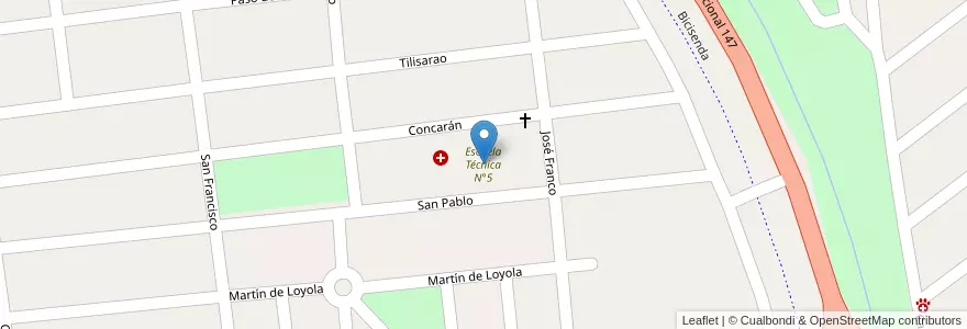 Mapa de ubicacion de Escuela Técnica N°5 en Argentinien, San Luis, Juan Martín De Pueyrredón, Municipio De San Luis, San Luis.