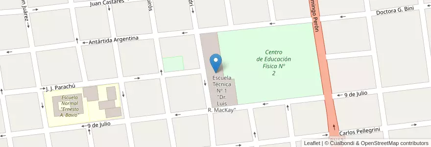 Mapa de ubicacion de Escuela Técnica Nº 1 "Dr. Luis R. MacKay" en アルゼンチン, エントレ・リオス州, Departamento Gualeguay, Distrito Cuchilla, Gualeguay.