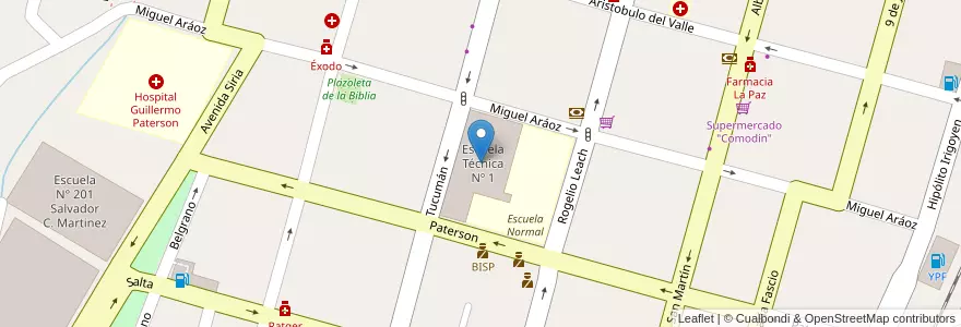 Mapa de ubicacion de Escuela Técnica Nº 1 en Argentina, Jujuy, Departamento San Pedro, Municipio De San Pedro De Jujuy.