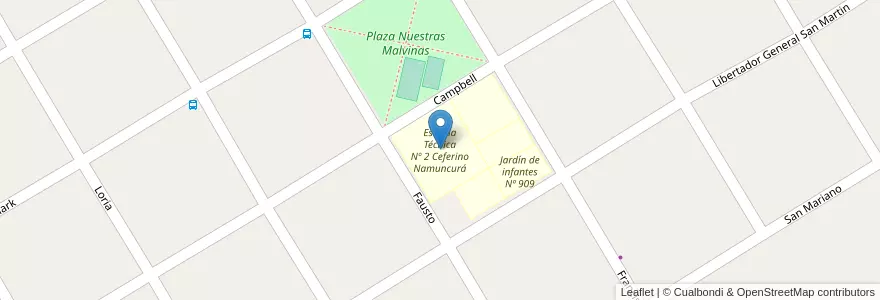 Mapa de ubicacion de Escuela Técnica Nº 2 Ceferino Namuncurá en Arjantin, Buenos Aires, Partido De Almirante Brown, Glew.