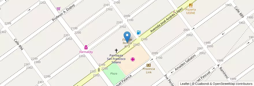 Mapa de ubicacion de Escuela Tecnica Nº 3 en Arjantin, Buenos Aires, Partido De Quilmes, San Francisco Solano.
