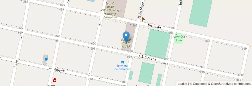 Mapa de ubicacion de Escuela tecnica Nº289 en الأرجنتين, سانتا في, Municipio De Chañar Ladeado, Departamento Caseros.