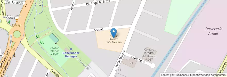 Mapa de ubicacion de Escuela Técnica Univ. Mendoza en 阿根廷, 智利, Mendoza, Godoy Cruz, Departamento Godoy Cruz, Distrito Gobernador Benegas.