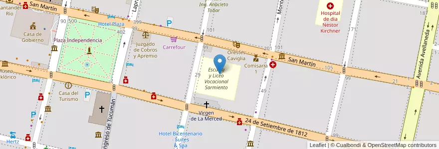 Mapa de ubicacion de Escuela y Liceo Vocacional Sarmiento - UNT en 阿根廷, Tucumán, San Miguel De Tucumán, Departamento Capital, San Miguel De Tucumán.