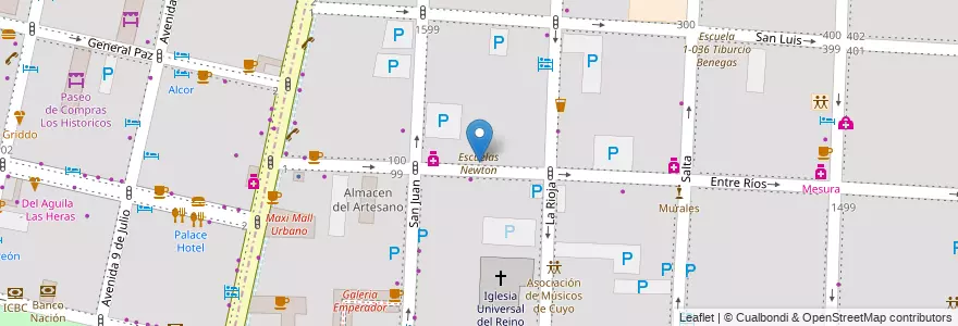 Mapa de ubicacion de Escuelas Newton en Argentinië, Chili, Mendoza, Departamento Capital, Ciudad De Mendoza, Sección 3ª Parque O'Higgins.