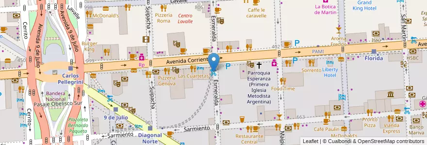 Mapa de ubicacion de Esmeralda y Corrientes, San Nicolas en 阿根廷, Ciudad Autónoma De Buenos Aires, Comuna 1, 布宜诺斯艾利斯.
