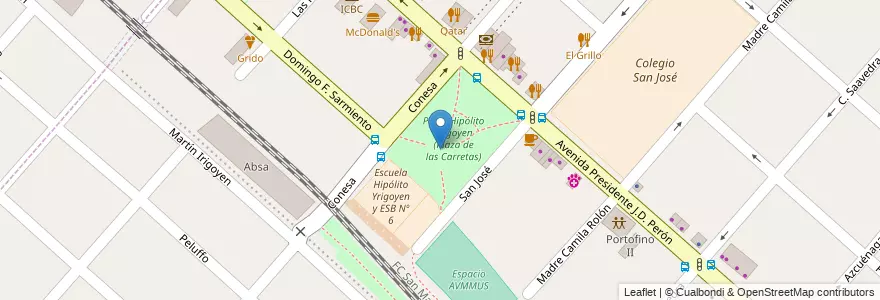 Mapa de ubicacion de Espacio central Plaza de las Carretas en Argentina, Buenos Aires, Partido De San Miguel, Muñiz.