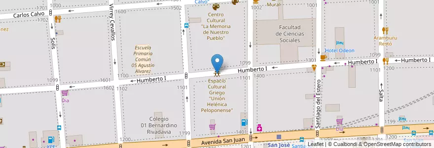 Mapa de ubicacion de Espacio Cultural Griego "Unión Helénica Peloponense", Constitucion en アルゼンチン, Ciudad Autónoma De Buenos Aires, Comuna 1, ブエノスアイレス.