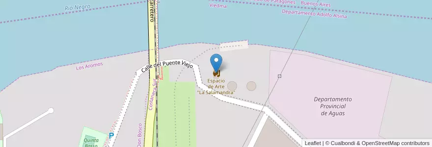 Mapa de ubicacion de Espacio de Arte "La Salamandra" en アルゼンチン, リオネグロ州, ブエノスアイレス州, Departamento Adolfo Alsina, Viedma, Viedma.