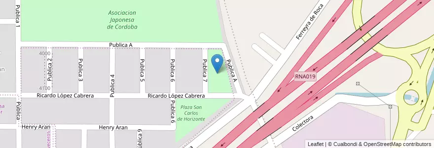 Mapa de ubicacion de Espacio Municipal San Carlos de Horizonte en 아르헨티나, Córdoba, Departamento Capital, Pedanía Capital, Córdoba, Municipio De Córdoba.