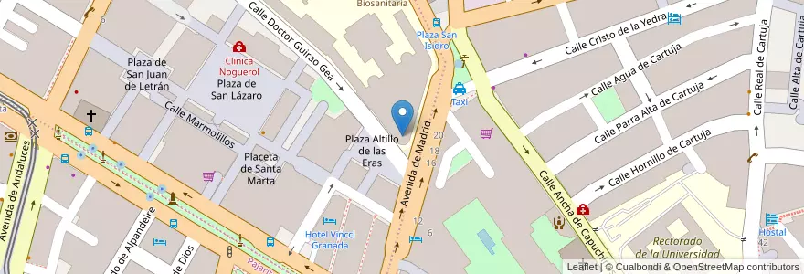 Mapa de ubicacion de Espacio V Centenario de la Universidad de Granada en Espagne, Andalousie, Grenade, Comarca De La Vega De Granada, Grenade.