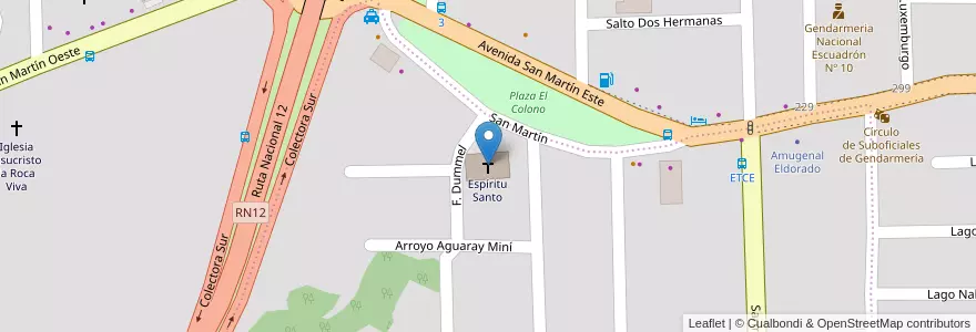 Mapa de ubicacion de Espíritu Santo en Arjantin, Misiones, Departamento Eldorado, Municipio De Eldorado, Eldorado.