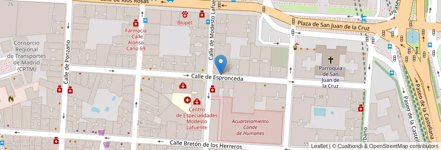 Mapa de ubicacion de ESPRONCEDA, CALLE, DE,25 en اسپانیا, بخش خودمختار مادرید, بخش خودمختار مادرید, Área Metropolitana De Madrid Y Corredor Del Henares, مادرید.