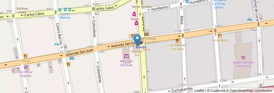 Mapa de ubicacion de Esquina Sur, Boedo en アルゼンチン, Ciudad Autónoma De Buenos Aires, Comuna 5, ブエノスアイレス.