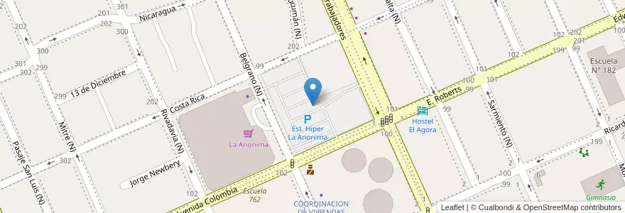 Mapa de ubicacion de Est. Hiper La Anonima en Arjantin, Chubut, Trelew, Departamento Rawson.