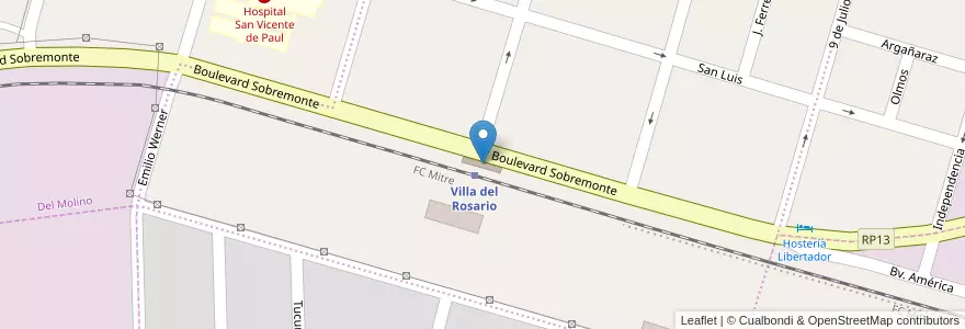 Mapa de ubicacion de Est. Villa del Rosario en Argentinien, Provinz Córdoba, Departamento Río Segundo, Pedanía Villa Del Rosario, Municipio De Villa Del Rosario, Villa Del Rosario.