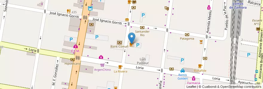 Mapa de ubicacion de Establecimiento General de Café en 아르헨티나, 부에노스아이레스주, Partido De Lomas De Zamora, Lomas De Zamora.