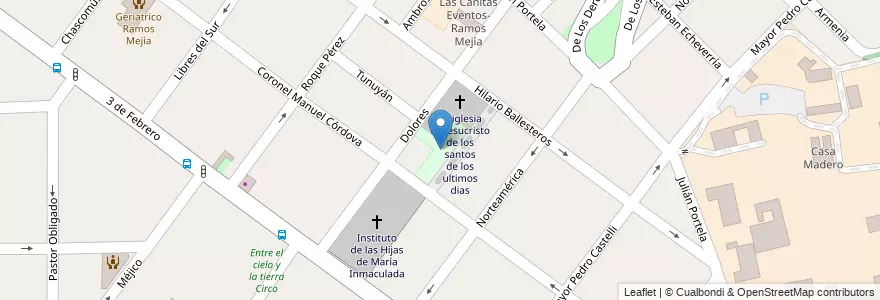 Mapa de ubicacion de Estaca Ramos Mejía en Arjantin, Buenos Aires, Partido De Morón, Villa Sarmiento.