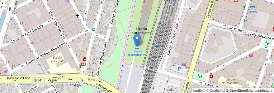 Mapa de ubicacion de Estació d'autobusos en スペイン, カタルーニャ州, ジローナ, Gironès, ジローナ.