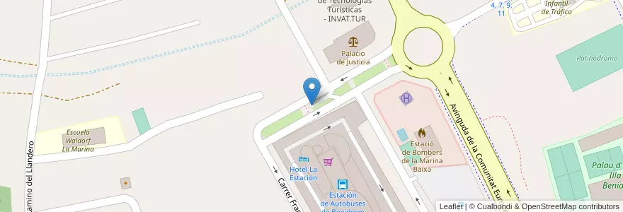 Mapa de ubicacion de Estació d'Autobusos en İspanya, Comunitat Valenciana, Alacant / Alicante, La Marina Baixa, Benidorm.