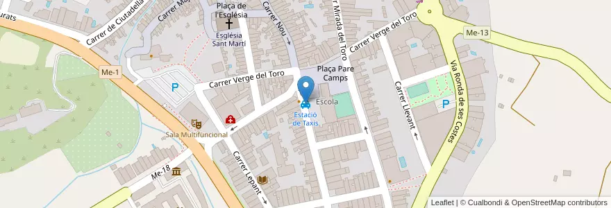 Mapa de ubicacion de Estació de Taxis en Spanje, Balearen, España (Mar Territorial), Menorca, Balearen, Es Mercadal.