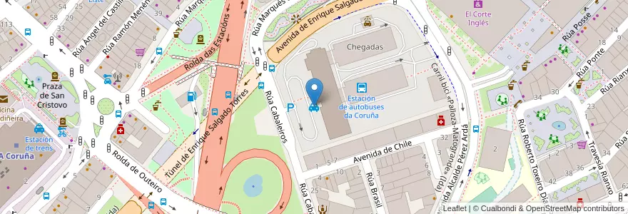 Mapa de ubicacion de Estación Autobuses en 西班牙, Galicia / Galiza, A Coruña, A Coruña, A Coruña.