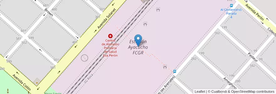 Mapa de ubicacion de Estación Ayacucho FCGR en アルゼンチン, ブエノスアイレス州, Partido De Ayacucho, Ayacucho.