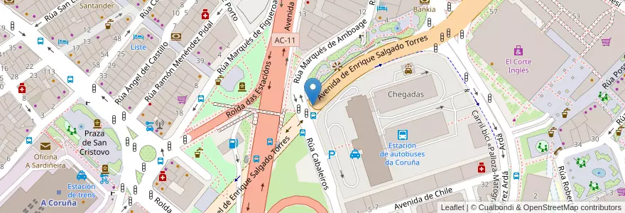 Mapa de ubicacion de Estación de autobuses en 스페인, Galicia / Galiza, A Coruña, A Coruña, A Coruña.