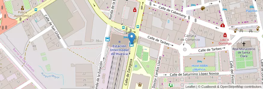Mapa de ubicacion de Estación de Autobuses en スペイン, アラゴン州, ウエスカ, Hoya De Huesca / Plana De Uesca, ウエスカ.