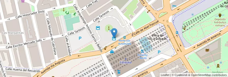 Mapa de ubicacion de Estacion de Autobuses de Córdoba en Spagna, Andalucía, Cordova, Cordova.