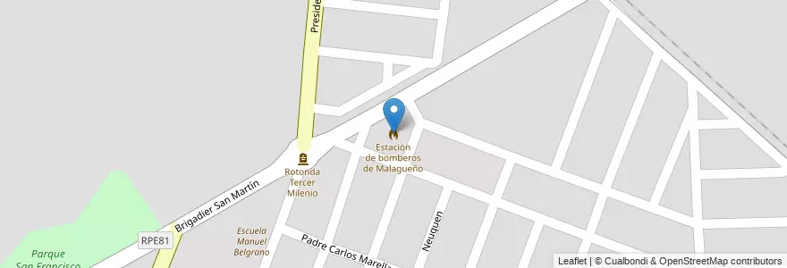 Mapa de ubicacion de Estaciòn de bomberos de Malagueño en Arjantin, Córdoba, Departamento Santa María, Pedanía Calera, Municipio De Malagueño.
