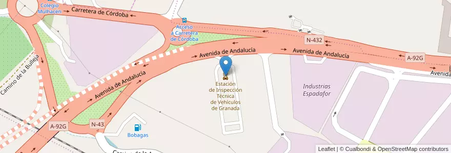 Mapa de ubicacion de Estación de Inspección Técnica de Vehículos de Granada en Espanha, Andaluzia, Granada, Comarca De La Vega De Granada, Granada.