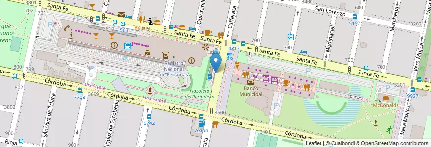 Mapa de ubicacion de Estación de Ómnibus Mariano Moreno en الأرجنتين, سانتا في, Departamento Rosario, Municipio De Rosario, روساريو.