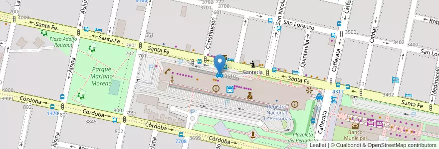 Mapa de ubicacion de Estación de Omnibus Mariano Moreno en Аргентина, Санта-Фе, Departamento Rosario, Municipio De Rosario, Росарио.