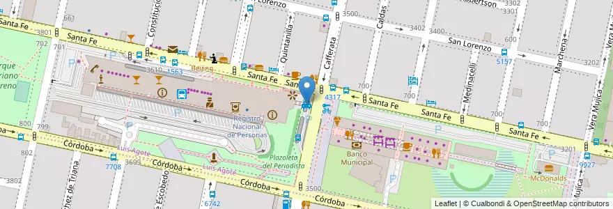 Mapa de ubicacion de Estación de Omnibus Mariano Moreno en Arjantin, Santa Fe, Departamento Rosario, Municipio De Rosario, Rosario.