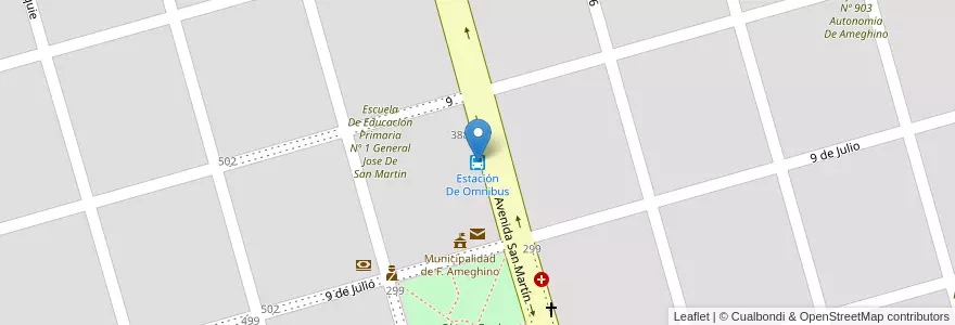 Mapa de ubicacion de Estación De Omnibus en アルゼンチン, ブエノスアイレス州, Partido De Florentino Ameghino, Ameghino.
