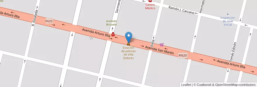 Mapa de ubicacion de Estacion de policias de Villa Dolores en Argentina, Córdoba, Departamento San Javier, Pedanía Dolores, Municipio De Villa Dolores, Villa Dolores.