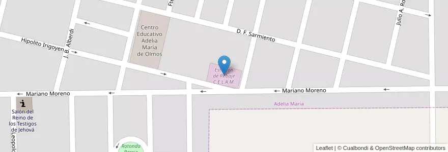 Mapa de ubicacion de Estacion de Rebaje C.E.L.A.M. en Argentinien, Provinz Córdoba, Departamento Río Cuarto, Pedanía Cautiva, Municipio De Adelia María, Adelia María.