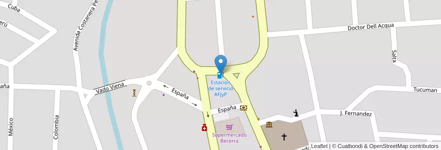 Mapa de ubicacion de Estacion de servicio AFJyP en Argentinien, Provinz Córdoba, Departamento Calamuchita, Pedanía Monsalvo, Municipio De Santa Rosa De Calamuchita, Santa Rosa De Calamuchita.