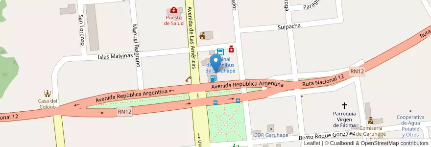 Mapa de ubicacion de Estacion de Servicios Arno Sewwald en アルゼンチン, ミシオネス州, Departamento Libertador General San Martín, Municipio De Garuhapé.