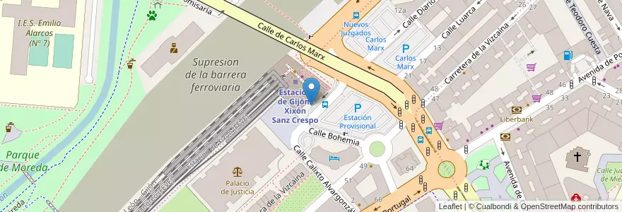 Mapa de ubicacion de ESTACIÓN DE TREN en اسپانیا, آستوریاس, آستوریاس, Gijón/Xixón.